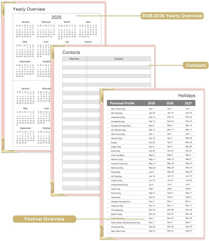 Undated Daily Monthly Planner for 2025 2026 - A5 To Do List with Hourly Schedule, Hardcover Spiral Bound Daily Planner to Increase Focus, Stylish School/Office Supplies, 5.8" x 8.5", Pink