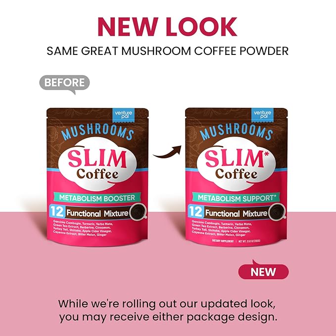 Venture Pal Slim Mushroom Coffee for Weight Loss, Instant Coffee with Berberine, Cinnamon, Yerba Mate, Turmeric, & More, 1800mg(10:1) Extract for Diet Support & Metabolism Boost - 40 Servings