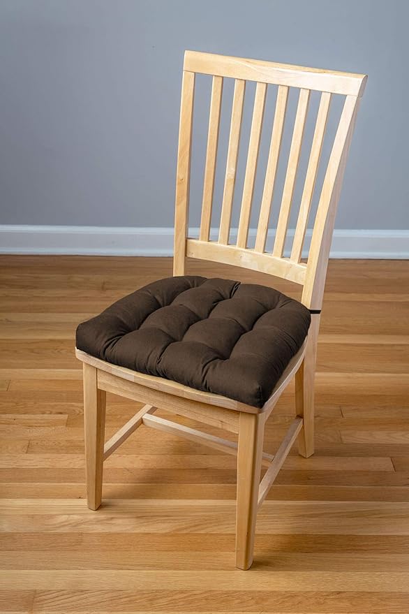 Barnett Home Decor Cotton Duck Brown Dining Chair Pad with Ties - Medium Size 18 Chair Cushion - Latex Foam Fill - Machine Washable, Reversible, Solid Color, 100% Cotton, Made in USA