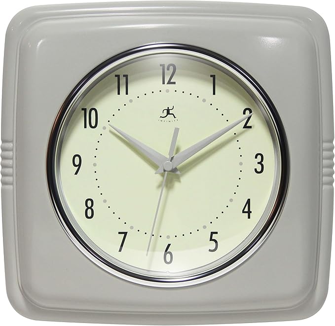 Infinity Instruments Square Retro Wall Clock, Stone Grey, 9.25"