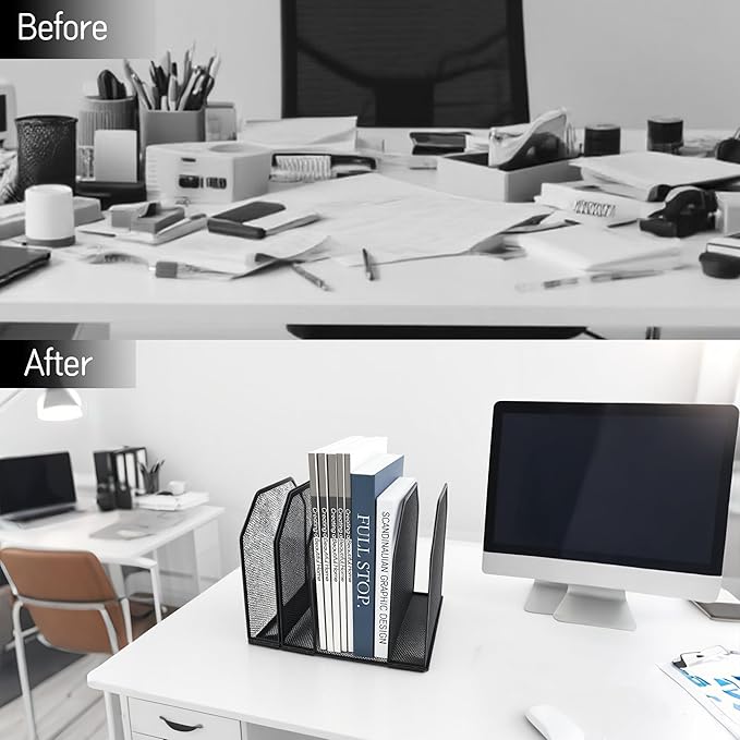 Adjustable Desk File Organizer,Detachable Office Folder Organizer,Compact Vertical Desk File Holder,Wrought Iron Paint,Suitable for Home, School, Office Classrooms (Black - 5 grids)