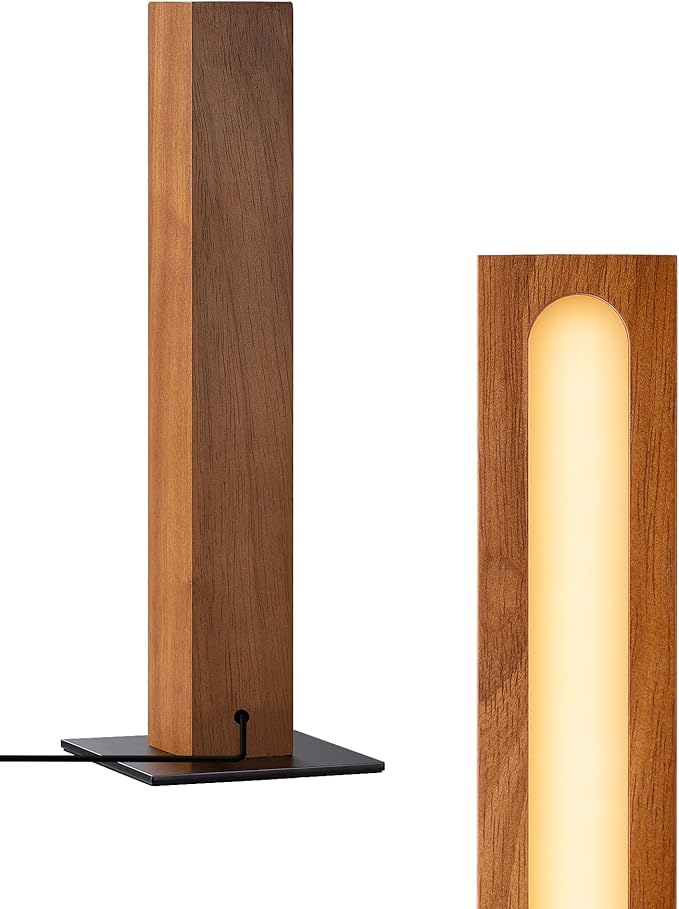 EDISHINE LED Table Lamp, Small Wood Bedside Lamp with 3 Color Temperature, Stepless Dimmable & Memory Function, Touch Control Square Nightstand Lamp for Bedroom, Living Room, One-Step Installation