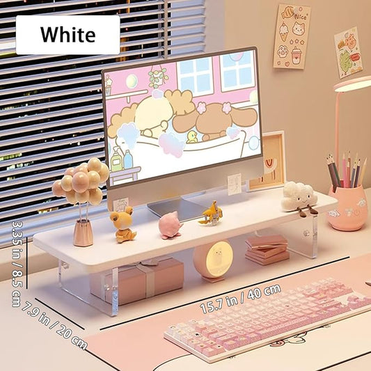 Monitor Stand Riser 2.16/3.34 Inch 2 Height Adjustments Acrylic Stand with Installation Tool, Desk Organizer Accessories Office Desk Storage Rack Screen/PC/Printer/Laptop Riser 7.8 x 15.7 Inch (White)