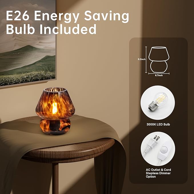 Mushroom Lamp Table Lamp for Bedroom,Small Desk Bedside Lamps for Living Room,Mushroom Decor Cute Mini Modern Mid Century Lamps for Night Stands,Aesthetic Home Living Room Decor(Black)