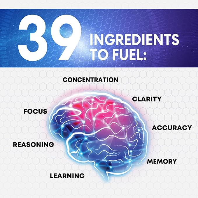 Brain Memory Supplement Pills - Nootropics Support for Concentration, Clarity, Alertness & Focus - Brain Health with Bacopa, Cognitive Vitamins, Phosphatidylserine, DMAE - Brain Booster - 120 Capsules