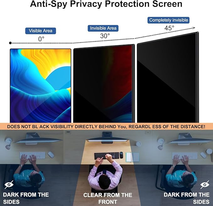 23.8 Inch Computer Privacy Screen Shield [2 Pack] for 16:9 Widescreen Desktop Monitor - Anti-Glare Blue Light Privacy Filter and Anti Spy Privacy Screen Protector Film