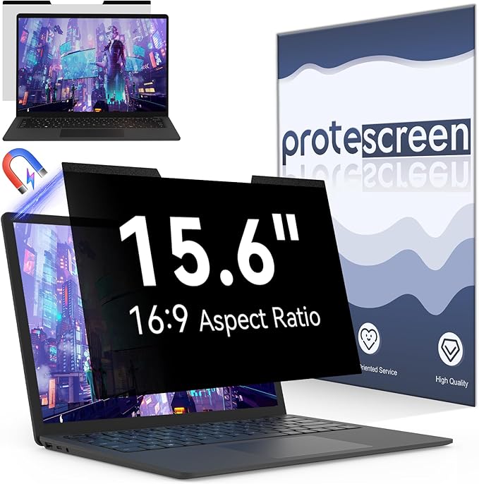 Magnetic 15.6 Inch Laptop Privacy Screen for 16:9 Computer Monitor, Removable Anti Glare Blue Light Filter Protector, 15 in Privacy Shield Compatible with Lenovo Hp Dell Acer Asus Thinkpad Envy Xps