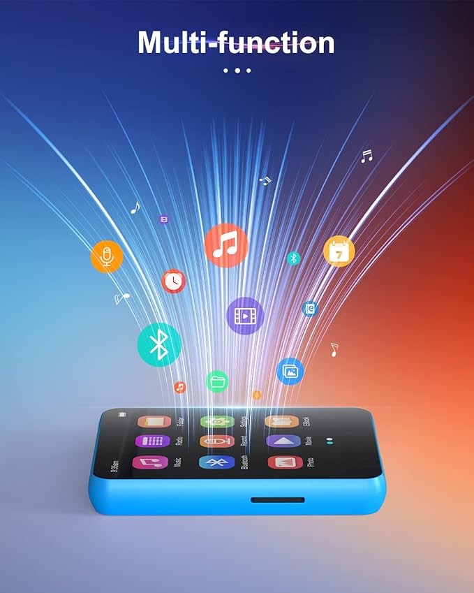 64GB 2.4" Full Touch Screen MP3 Player with Bluetooth 5.3, Portable HiFi Sound Quality Music Player with Speaker, FM Radio, Line-in Voice Recorder, E-Book, Headphones Included, Max 128GB Expandable