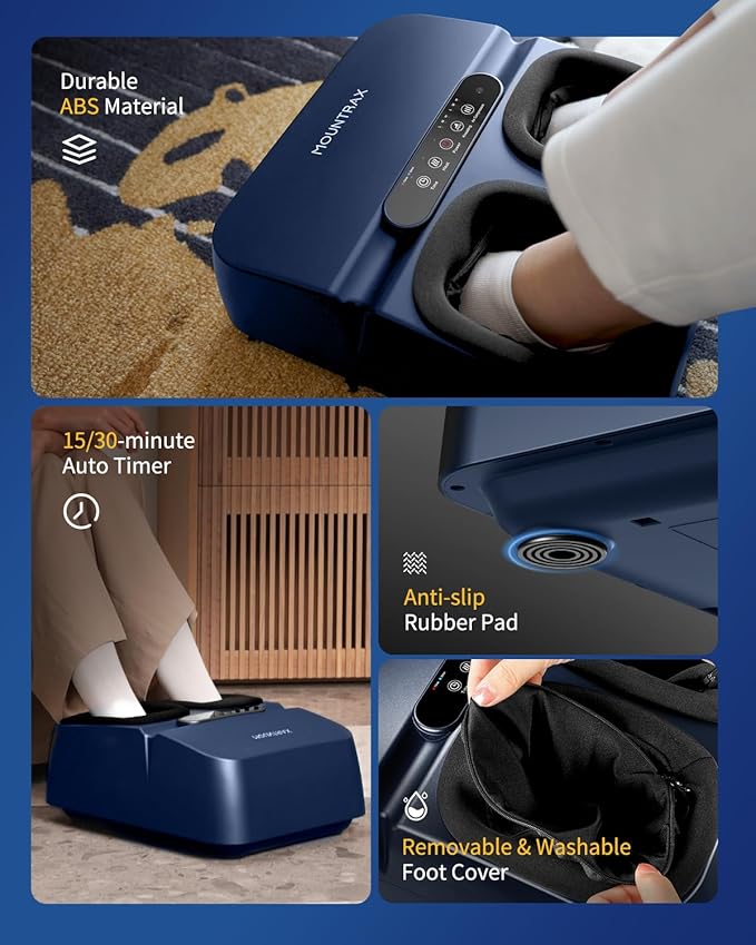 MOUNTRAX Foot Massager Machine with Heat, Foot Massager for Plantar Fasciitis, Neuropathy Pain, Shiatsu Foot Massager with Remote, Fits Feet Up to Men Size 12 (Blue)