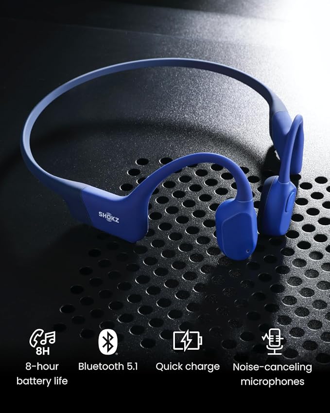 SHOKZ OpenRun (AfterShokz Aeropex) - Open-Ear Bluetooth Bone Conduction Sport Headphones - Sweat Resistant Wireless Earphones for Workouts and Running - Built-in Mic, with Headband