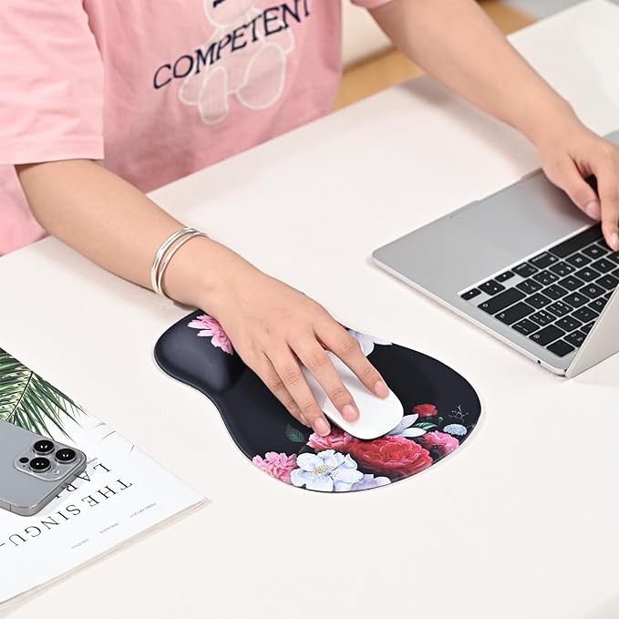 EooCoo Ergonomic Mouse Pad with Gel Wrist Rest Support Middle Concave Design, Relieve Wrist Pain Mousepad, Non-Slip Base for Laptop, Computer, Office Desk Accessories, Carpal Tunnel Syndrome