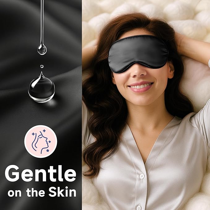 Umisleep 100% Pure Mulberry Silk Sleep Mask, 22 Momme 6A Soft & Smooth Fibers, Breathable Eye Mask for Women & Men, Better Light Blocking Sleeping Mask with Travel Pouch, Adjustable Blindfold, Black