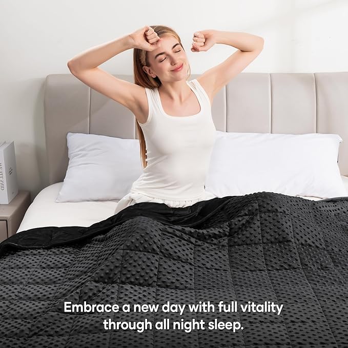 Wemore Minky Dot Weighted Blanket for Adults Twin Size 12 lb, Soft Heavy Blanket for Stress Relief and Sleep Promotion, Breathable Blanket for All-Season with Glass Beads, Black 60 x 80 inches