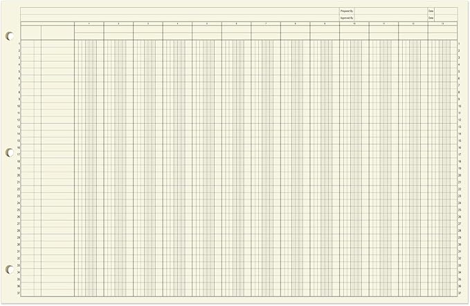 BookFactory Ledger Pad Large 13 Column Accounting Ledger Columnar (Thirteen Columns) Pads - 17'' x 11'', 50 Pages, Notepad Landscape Format (PAD-050-CLCPD3(17x11-Ledger-13)-AX)
