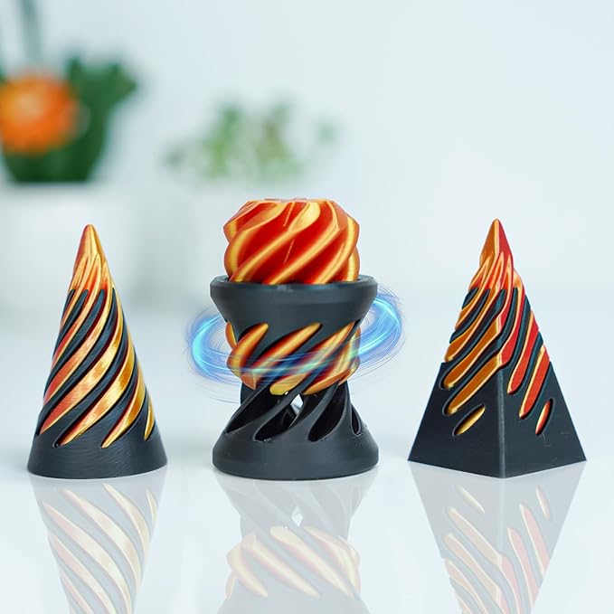 3 Packs Impossible Spiral Cone Fidget Toys,3D Printed Pyramid Passthrough Sculpture,Mini Sensory Toy for Stress Relief Anxiety,Desktop Decor Gifts for Adults & Kids (Red Black)