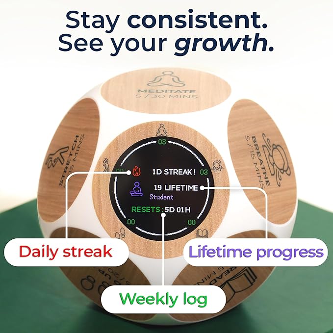 Mindsight Focused Activity Timer & Tracker | Promotes Work Life Balance & Productivity | Pomodoro 'Plus' w/ 5 Fixed timers + 5 curated Wellness Activities | Office Desk Accessory | Mindfulness | ADHD