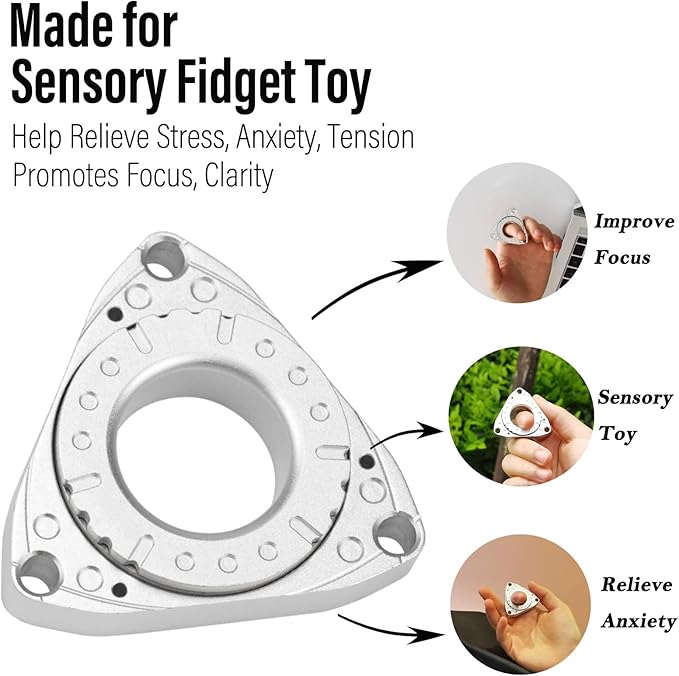 FREELOVE Keychain Ring Fidget Spinner for Adults, Men Finger Haptic Roller, Small Metal Clicker Toys, Ball Bearing, Black Fingears Spinning EDC for Anxiety Stress, Silver