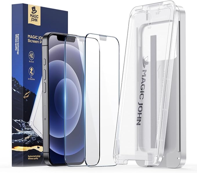 MAGIC JOHN 3rd Gen Upgraded for iPhone 12/12Pro Screen Protector 6.1 Inch,HD Clear,Shatterproof Tempered Film,Auto Dust-Elimination,Bubble Free,Easy Installation,2 Pack