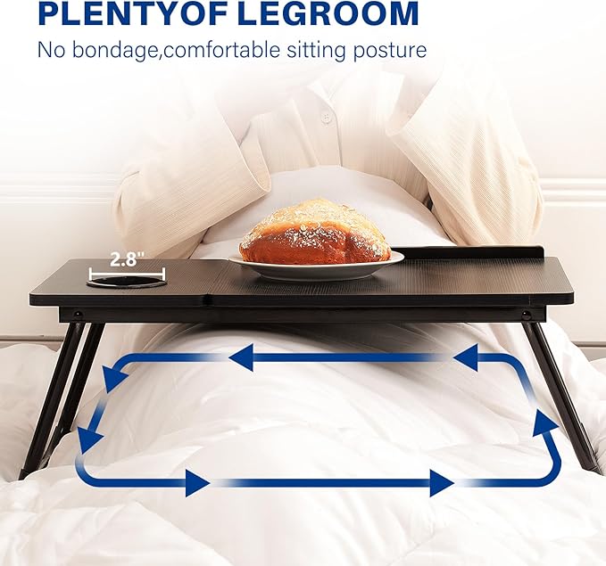 Laptop Desk for Bed Couch, Adjustable Foldable Bed Table with Cup Holder, Breakfast Serving Tray, Portable Laptop Lap Desk Stand for Working Reading Writing Eating Gaming in Bed Sofa Floor(Black)