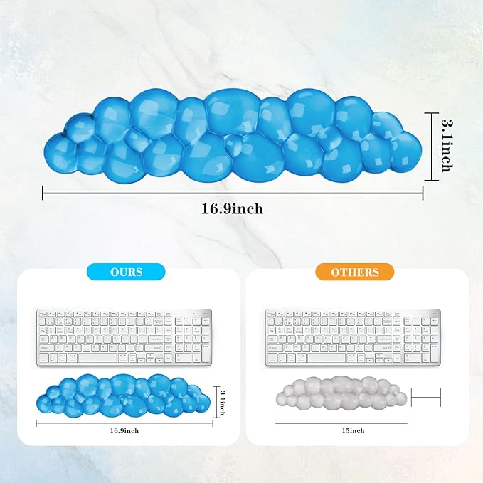 Gel Cloud Keyboard Wrist Rest, Cute Wrist Support and Arm Support Keyboard Rest for Keyboard Typing Pain Relief，Suitable for Office/Computer/Laptop/Gaming（Keyboard Wrist Rest Blue）