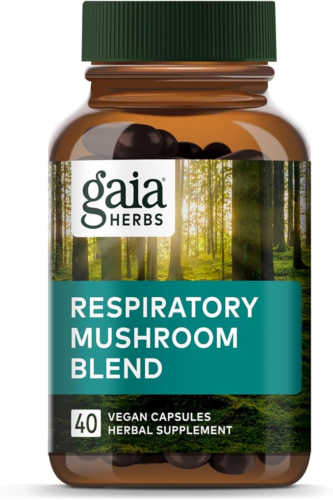 Gaia Herbs Respiratory Mushroom Blend - Immune Support Herbal Supplement to Help Maintain Overall Lung and Respiratory Health - WIth Reishi and Cordyceps* Mushrooms - 40 Vegan Capsules (40-Day Supply)