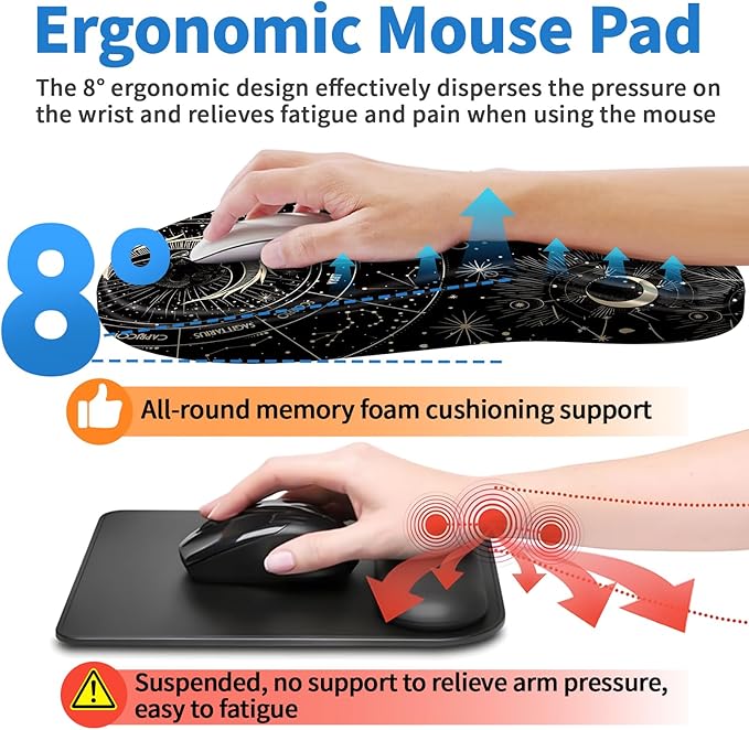 Ergonomic Mouse Pad with Wrist Rest Support, Mousepad with Comfortable Memory Foam Wrist Rest and Non-Slip PU Base for Pain Relief, Computer, Laptop, Office, Home (Constellation)