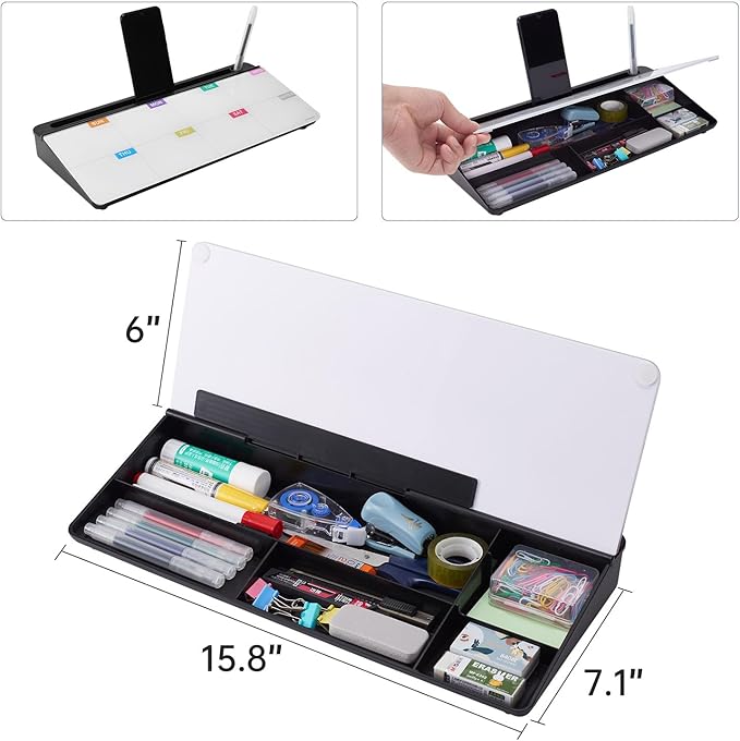 TSJ OFFICE Whiteboard Weekly Dry-Erase-Board - Desktop White Board Calendar Desk Organizers with Accessories Computer Keyboard Stand with Drawer, for Office, Home, School Supplies