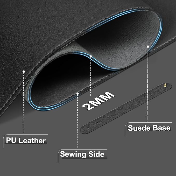 Leather Desk Pad Protector, Desk Mat, Large Mouse Pad, Non-Slip Desk Blotter, Office Laptop Desk Pad, PU Leather Desk Writing Pad for Office and Home (Black, 31.5" x 15.7")