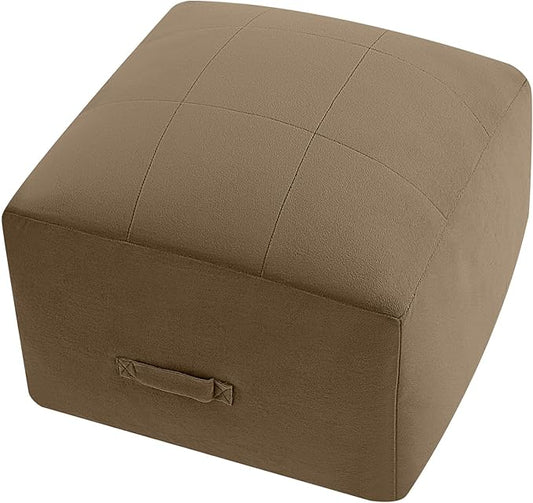 MeMoreCool Square Stuffed Pouf Ottoman Foot Rest, Floor Pouf Foot Stool with Foam Chunk Filling, Soft Stuffed Ottoman Footrest for Living Room, Light Coffee