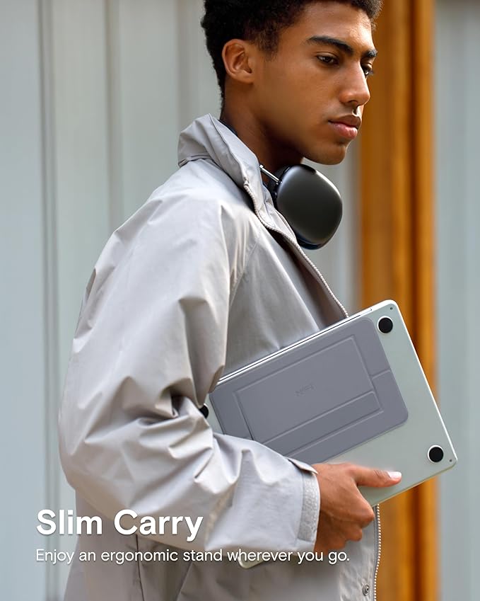 MOFT Laptop Stand for Desk, Adhesive Airflow Laptop Cooling Riser for Heat Dissipation with 2 Adjustable Viewing Angles, Foldable & Portable Computer Stand Compatible with Laptops 11"-16", Cool Grey