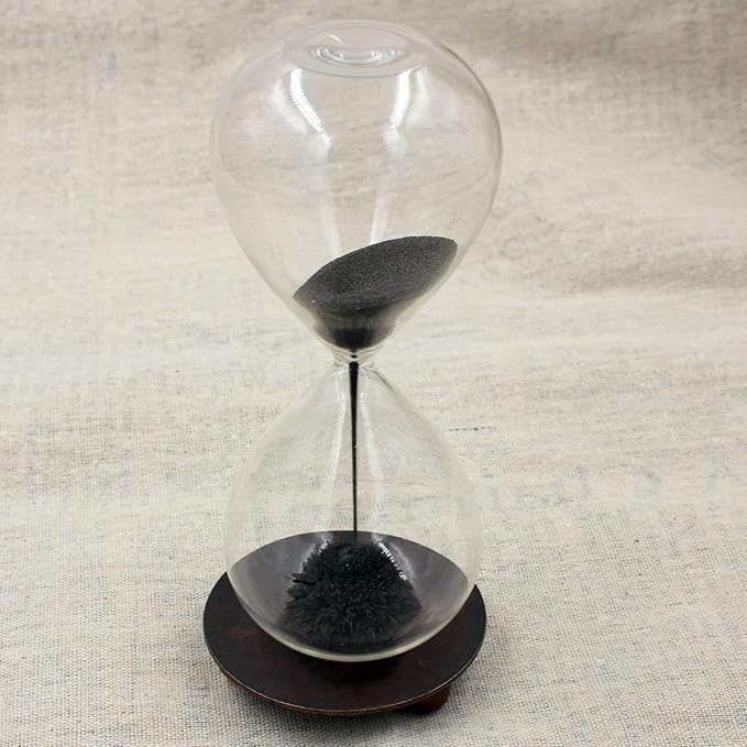 Magnetic Hourglass Decorative Sand Timer with a Iron Base for Desk Decoration Black