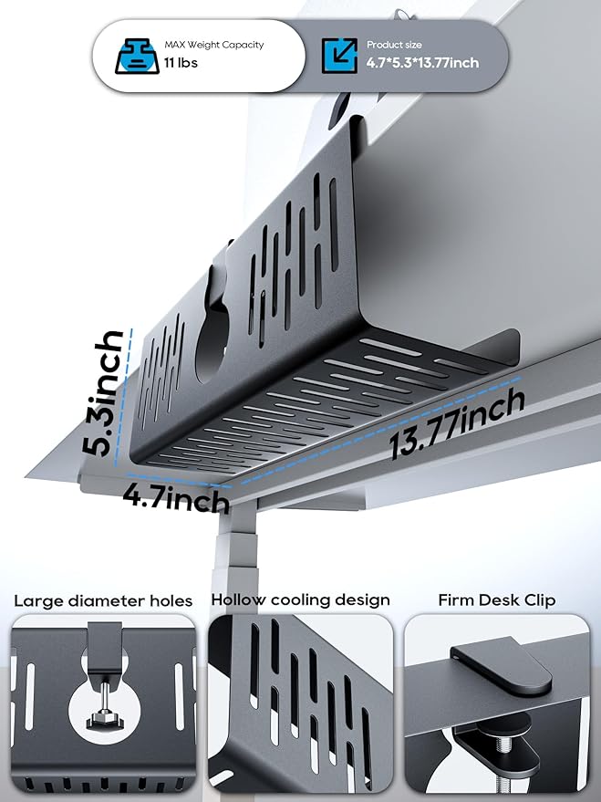 NODOCA No Drill Under Desk Cable Management Tray, 14'' Wire Management, Punch-Free Clamp on, Metal Cable Tray, Wire Organizer Under Desk, Under Desk Basket for Office and Home, Black(2 Packs)