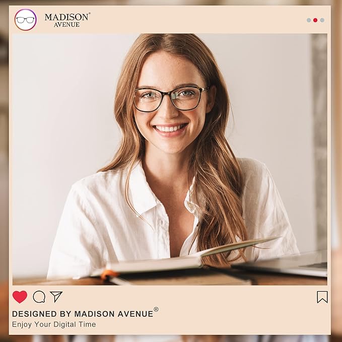 Madison Avenue Blue Light Blocking Glasses Anti Eyestrain UV Glare Blue Light Glasses for Women with Case, TV Phone Computer Gaming Eyeglasses (Demi)