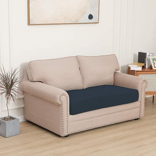 Easy-Going Stretch Loveseat Cushion Cover Sofa Cushion Furniture Protector Sofa Seat Sofa Slipcover Sofa Cover Soft Flexibility with Elastic Bottom(Loveseat Cushion, Dark Blue)