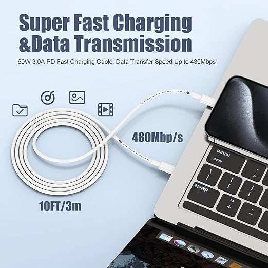 iPhone 17 Air/16e/15 Pro Max Charger Fast Charging, 2Pack 20W Dual USB C Fast Charger Block 10FT Long USB C to C Charging Cable Cord for iPhone 17/17 Pro/17 Pro Max/16 Pro Max/15 Pro/15 Plus/iPad Pro