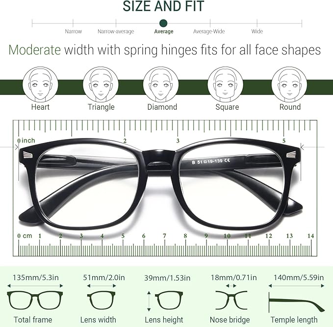 CCVOO Reading Glasses for Women/Men, Eyeglasses, Blue Light Readers for Women/Men, Computer Eye Glasses, Cheaters