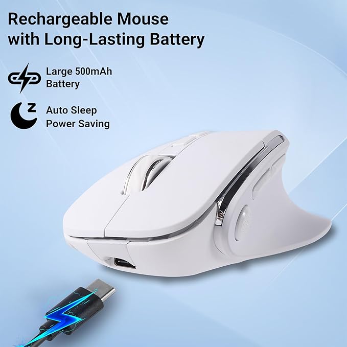 Ergonomic Mouse Jiggler,Bluetooth Vertical Wireless Mouse,LED Rechargeable Optical Computer Mice, Portable(BT5.2 or USB 2.4GHz) Dual Mode,1000/1600/2400 DPI,8 Buttons for Laptop,PC,Macbook (white)