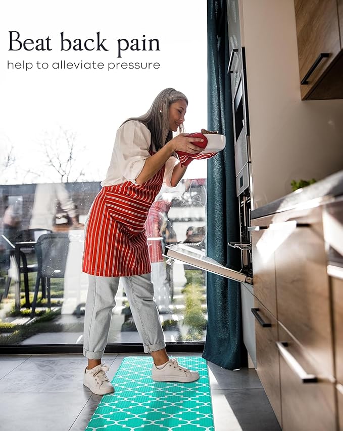 Anti-Fatigue Kitchen Mat Set – 2-Piece Memory Foam Cushioned Mats for Standing – Teal Lantern, 18×30 & 18×60, 0.4 in Thick, Waterproof, Non-Slip – Homergy