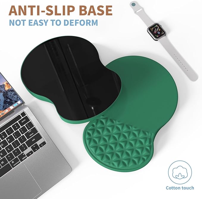Ergonomic Mouse Pad Wrist Support with Massage Design, Pain Relief Mousepad with Wrist Rest, Memory Foam & Non-Slip PU Base, Computer Mouse Pads for Desk, Office & Home（Medium Green）