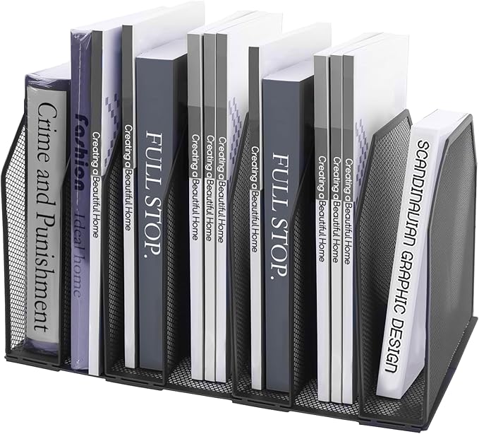 Adjustable Desk File Organizer,Detachable Office Folder Organizer,Compact Vertical Desk File Holder,Wrought Iron Paint,Suitable for Home, School, Office Classrooms (Black - 7 grids)