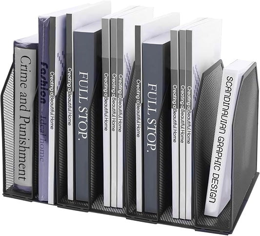 Adjustable Desk File Organizer,Detachable Office Folder Organizer,Compact Vertical Desk File Holder,Wrought Iron Paint,Suitable for Home, School, Office Classrooms (Black - 7 grids)