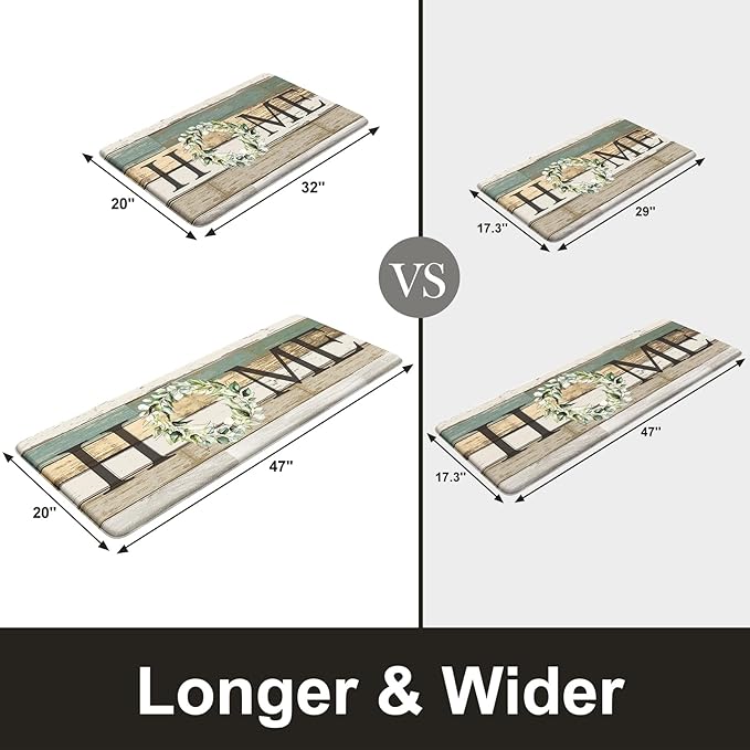 KIMODE Anti Fatigue Kitchen Mats for Floor 2 Piece, Non Slip Waterproof Kitchen Rugs, Cushioned Kitchen Floor Mats, Comfort Standing Mat for Sink, Laundry, Office, Desk Colorful 20"x47"+20"x32"