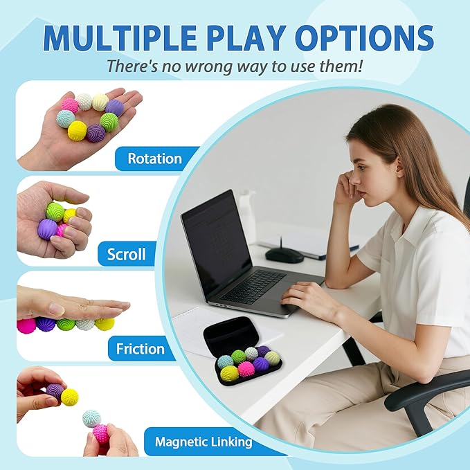 8 Pack Silicone Magnetic Fidget Balls Toys, Weighted Stress Relief Sensory Toys for Adults Teens, 4 Multi Color Texture Quiet Magnet Fidgets Ball for Autism ADHD Anxiety with Organizer Box