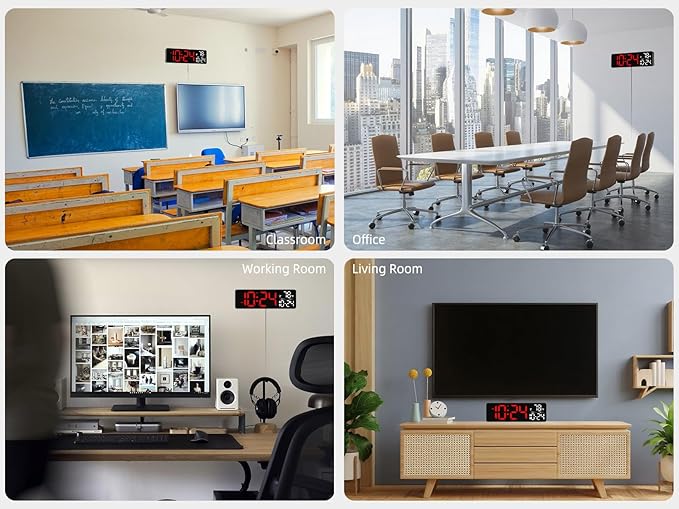 Large LED Digital Wall Clock with Date, Temperature, Auto-Brightness, Auto-DST | Big Digital Clock for Bedroom, Desk, Classroom, Living Room, Kitchen, Office, Gym, Farmhouse, Xmas Gift for Seniors