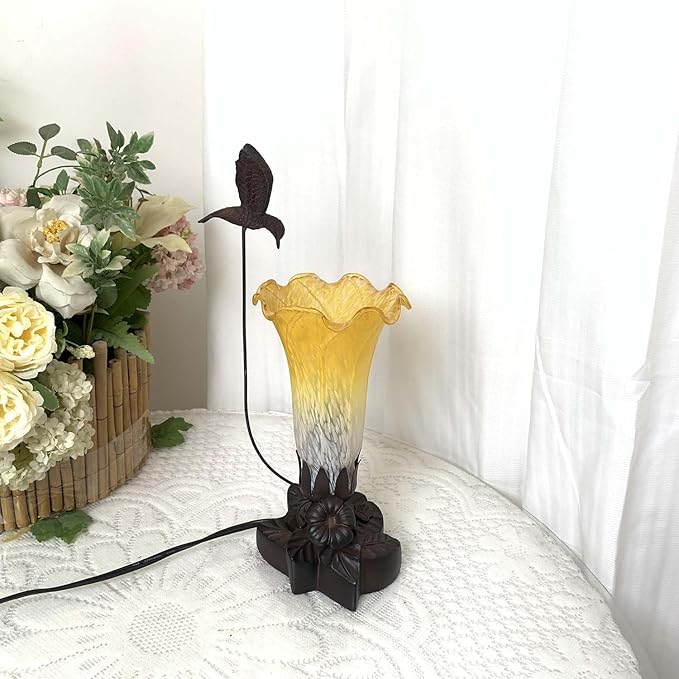 Bieye LS07 Lily Flower Blown Glass Lampshade (White Yellow, Opening I.D. 1.26" x O.D. 1.5")