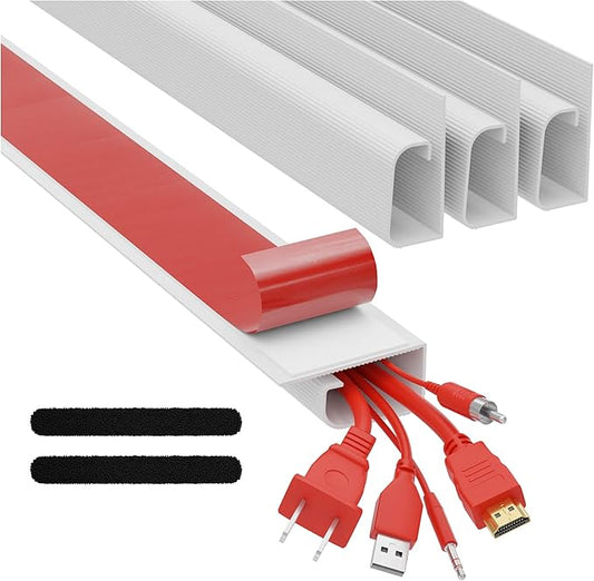 J Channel Cable Raceway Kit - Computer Desk Cable Management System - 4x16'' White Under Table Cable Management Trays for Office and Home