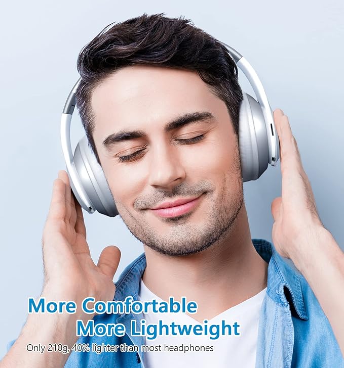 Headphones Wireless Bluetooth,60 Hours Playtime Foldable Lightweight Bluetooth Headphones Wireless Over Ear Wired Hi-Fi Stereo with 6 EQ Modes, Deep Bass Adjustable Headset with Mic, FM, TF for Adults