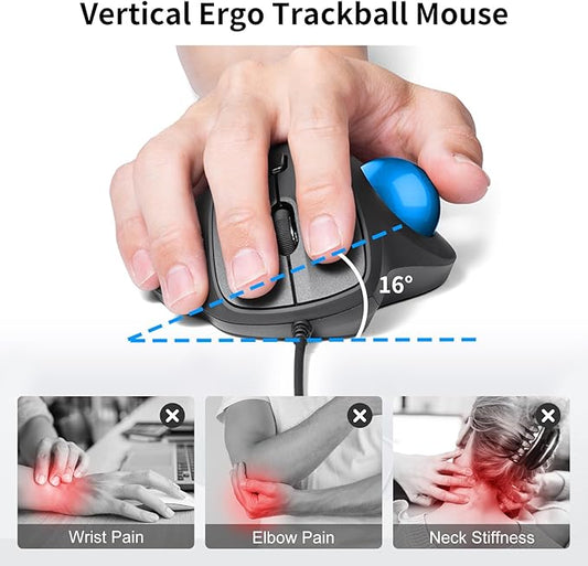SANWA Wired Ergonomic Trackball Mouse, Optical Vertical Rollerball Mice, Silent Buttons, 34mm Trackball, 600/800/1200/1600 DPI, Compatible with MacBook, Laptop, Computer, Windows, macOS, Blue