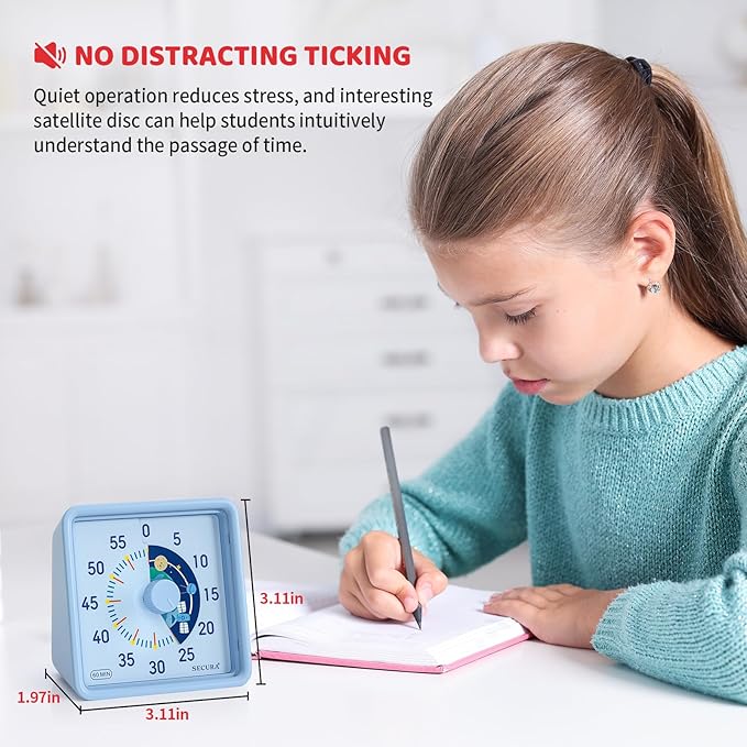 Secura 60-Minute Visual Timer for Kids, Time Clocks, Countdown Timer for Office Kitchen, Classroom Timer for Kids, Silent Time Management Tool (Blue & Blue)