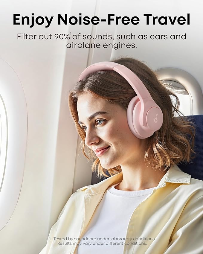 Soundcore by Anker Q20i Hybrid Active Noise Cancelling Headphones, Wireless Over-Ear Bluetooth, 40H Long ANC Playtime, Hi-Res Audio, Big Bass, Customize via an App, Transparency Mode (Pink)